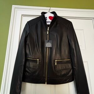 NWT Cole Haan Black Leather Jacket size XS